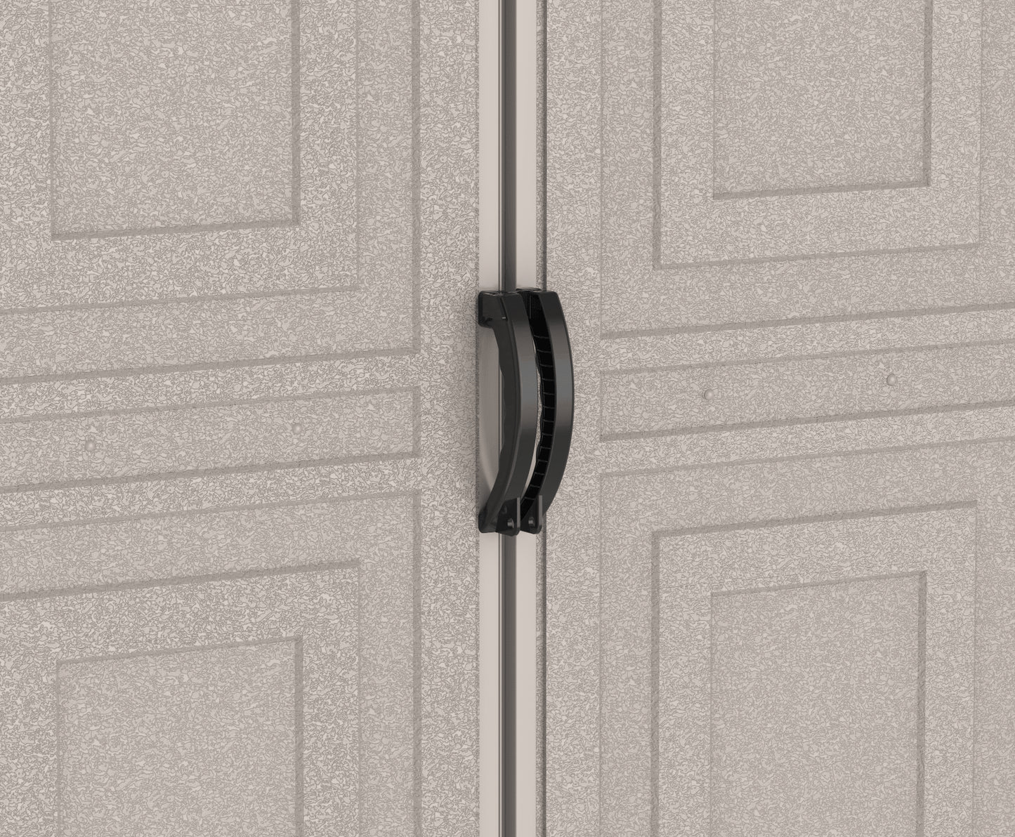 Duramax Vinyl Garage 10.5x20.5 w/ Foundation 2 Windows 15226 close up of locking door handles