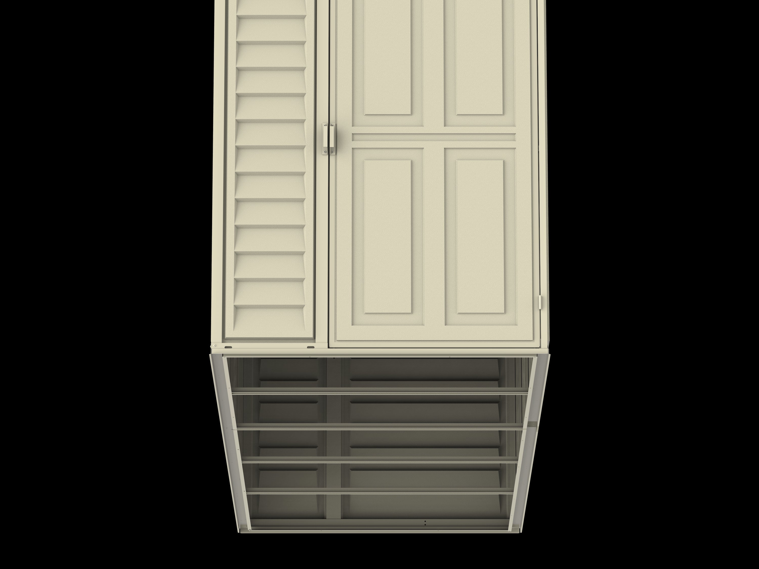 Duramax 4x10 Sidemate Shed w/foundation 06725 end view aerial