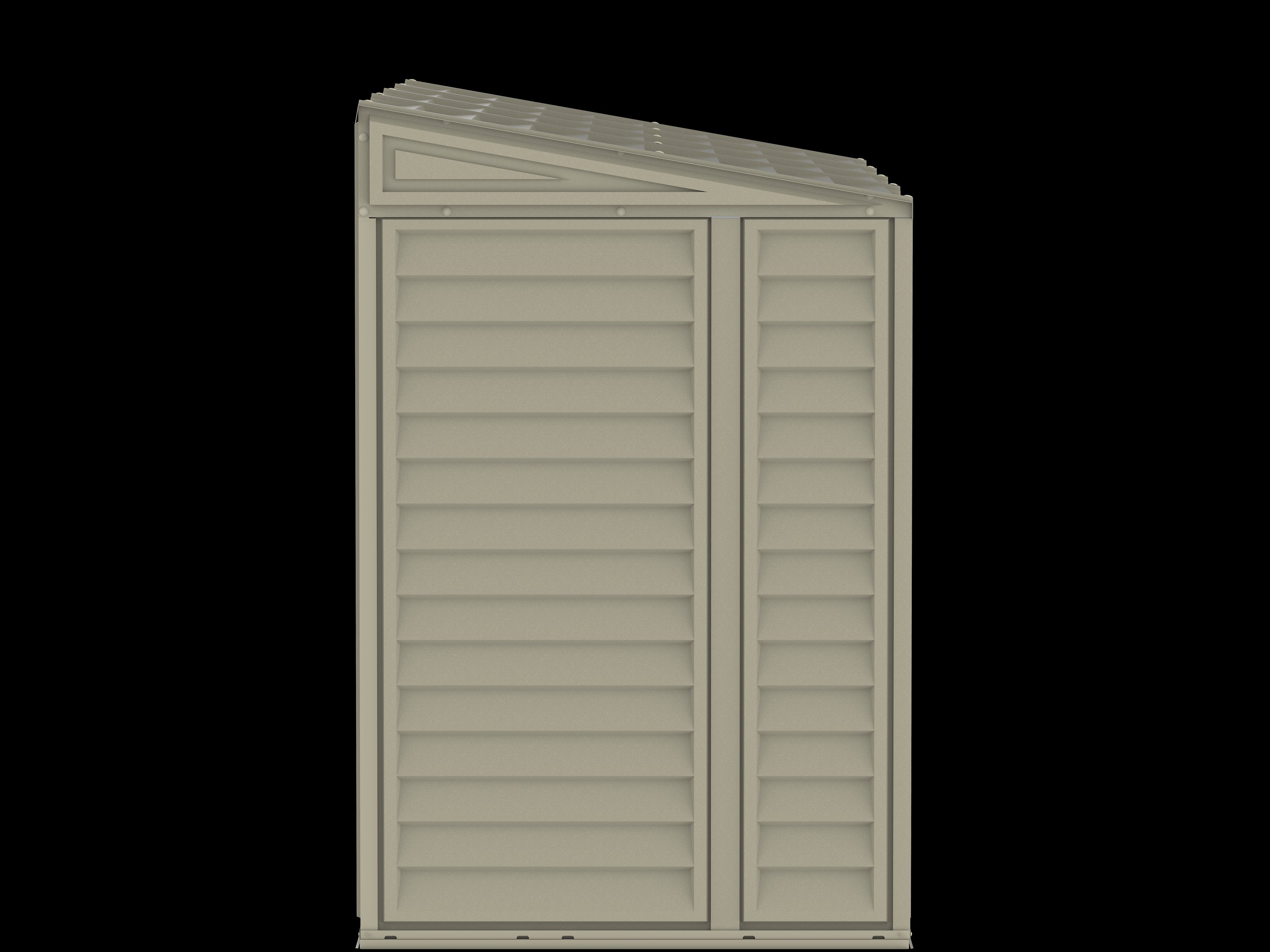 Duramax 4x10 Sidemate Shed w/foundation 06725 end view no door