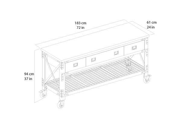Duramax 72"Wx24"D 3-Drawer Rolling Workbench Aged Macadamia 68001M