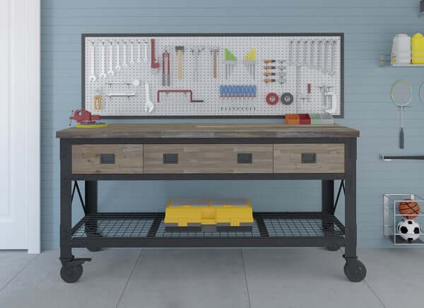 Duramax 72"Wx24"D 3-Drawer Rolling Workbench Aged Macadamia 68001M