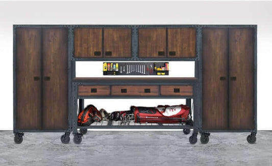 Duramax 5-Piece Garage Storage Combo Set w/ Workbench, Wall Cabinets front view