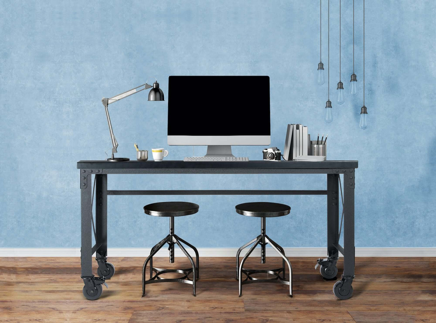 Duramax L62" x D24" x H37" Rolling Worktable No Drawers 68021 lifestyle in house as computer table