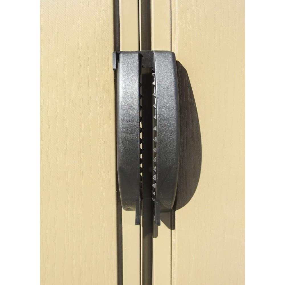 Duramax 10.5 x 8 Woodbridge Plus w/ Foundation 40214 outside door handle close up view