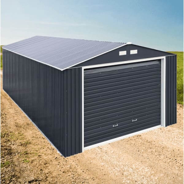 Duramax 12x26 Imperial Metal Garage Dark Gray w/ White Trim 55151 - Imperial Metal Garage