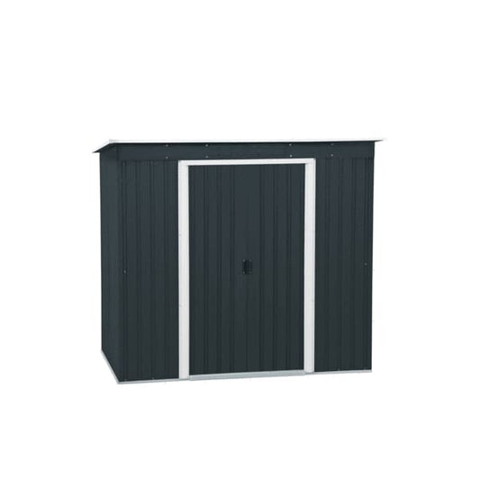 Duramax 8 x 4 Pent Roof Shed Dark Grey with Off White Trim 50651 - Metal Shed front