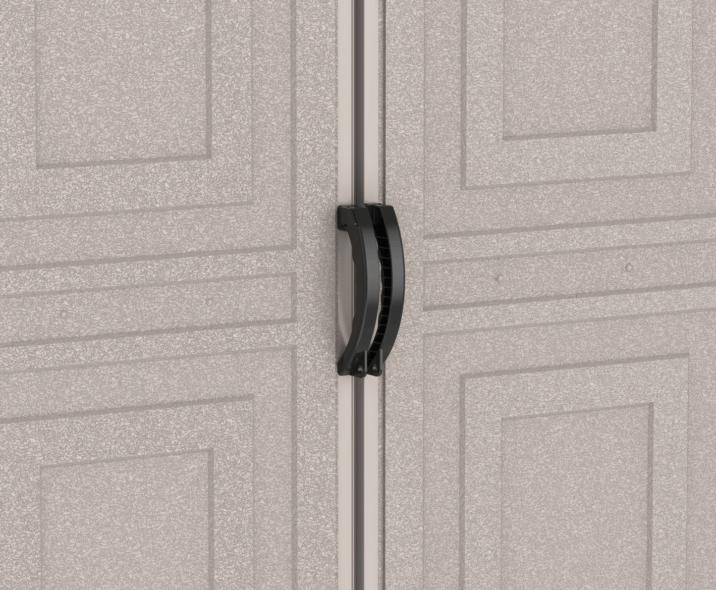 Duramax Vinyl Garage 10.5x15.5 w/ Foundation 2 Windows 15026 close up locking door handle