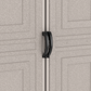 Duramax Vinyl Garage 10.5x20.5 w/ Foundation 2 Windows 15226 close up of locking door handles