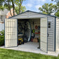 Duramax RidgeLine 10.5x8 vinyl storage shed 10114 with outdoor gear storage
