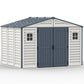 Duramax RidgeLine 10.5x8 vinyl storage shed 10114 opposite front angle view