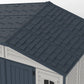 Duramax RidgeLine 10.5x8 vinyl storage shed 10114 Dark Grey shingle-style roof detail