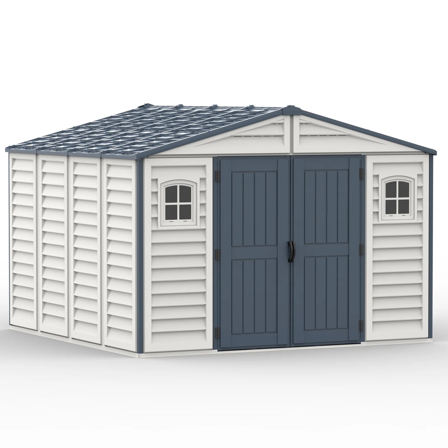 Duramax RidgeLine 10.5x10.5 vinyl storage shed 10124 opposite front angle view
