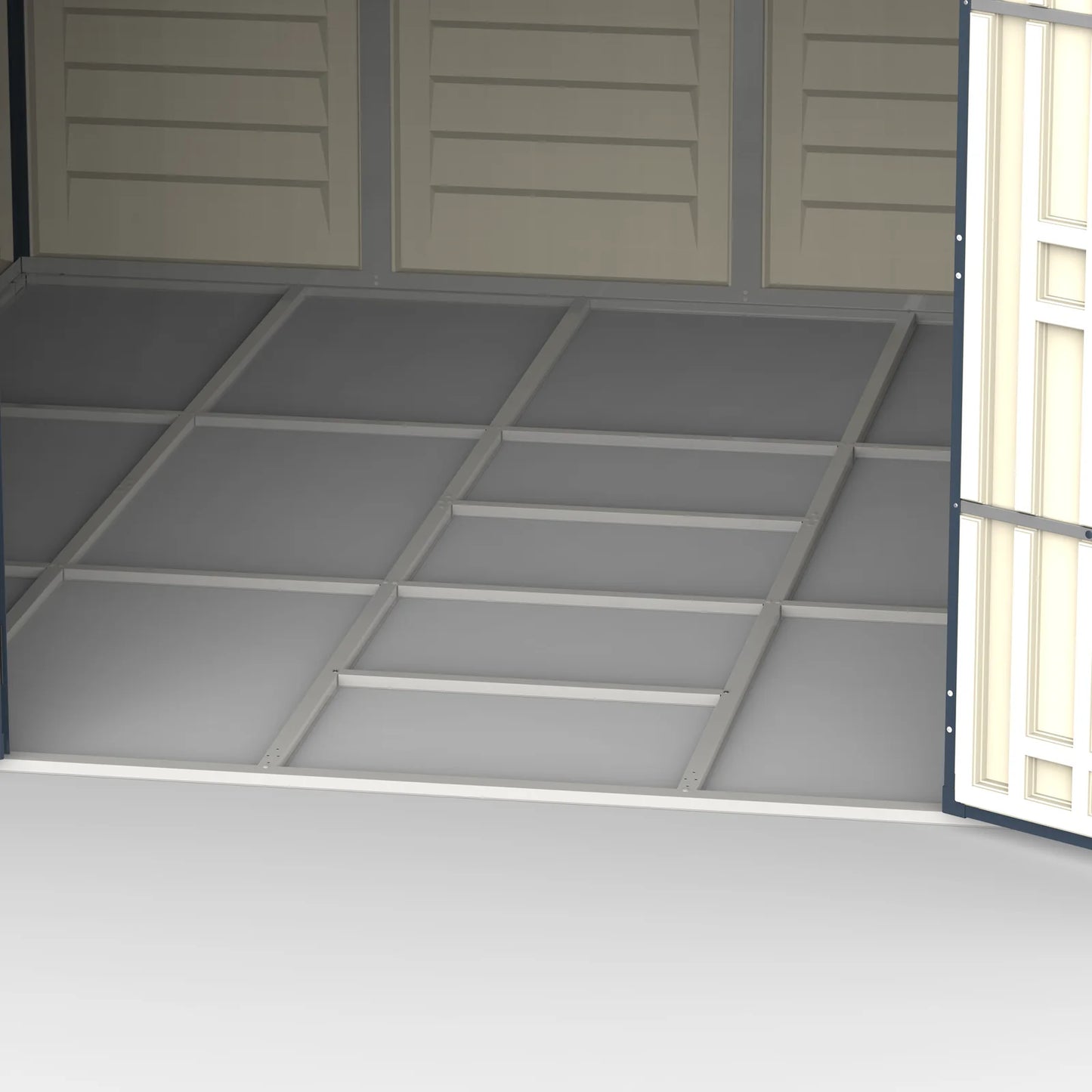 Duramax RidgeLine 10.5x10.5 vinyl storage shed 10124 metal foundation frame detail