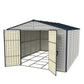 Duramax RidgeLine 10.5x13 vinyl storage shed 10134 with double doors open