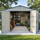 Duramax RidgeLine 10.5x13 vinyl storage shed 10134 with outdoor gear stored inside