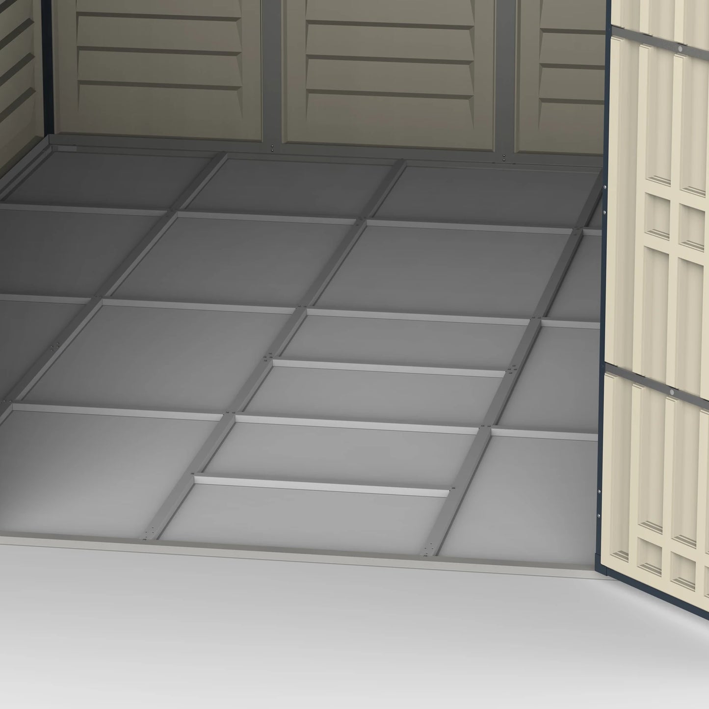 Duramax RidgeLine 10.5x13 vinyl storage shed 10134 metal foundation frame detail