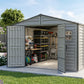 Duramax RidgeLine 10.5x13 vinyl storage shed 10134 with organized outdoor equipment inside
