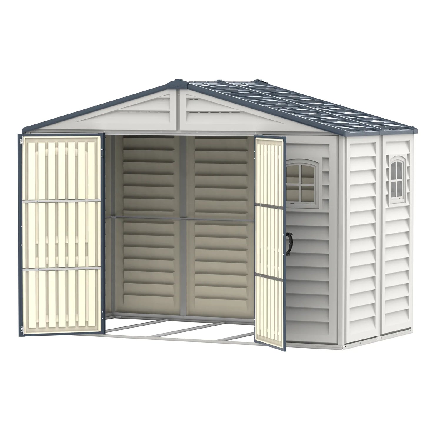 Duramax RidgeLine 10.5x5 vinyl storage shed 10105 with double doors open