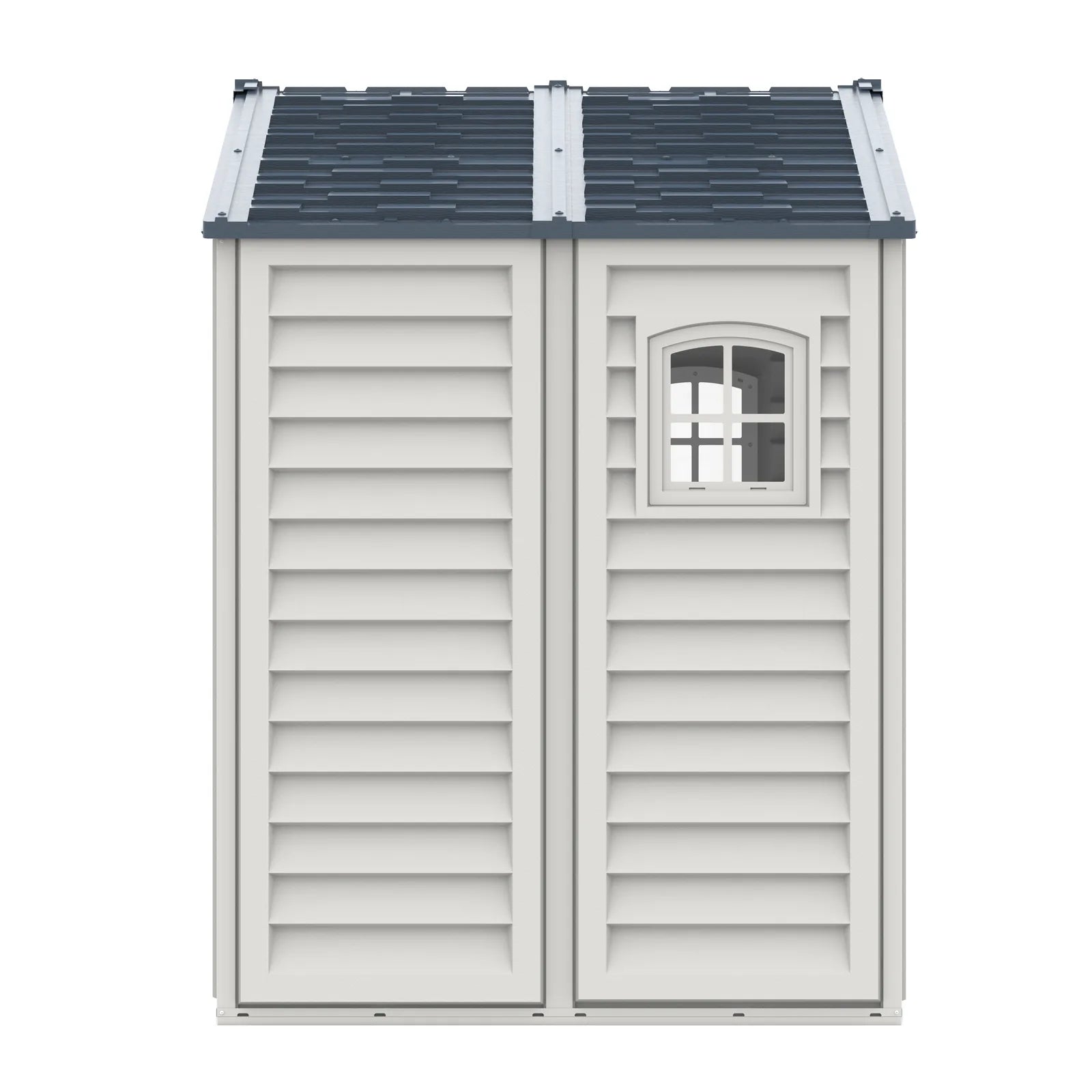 Duramax RidgeLine 10.5x5 vinyl storage shed 10105 side view showing depth and fixed window