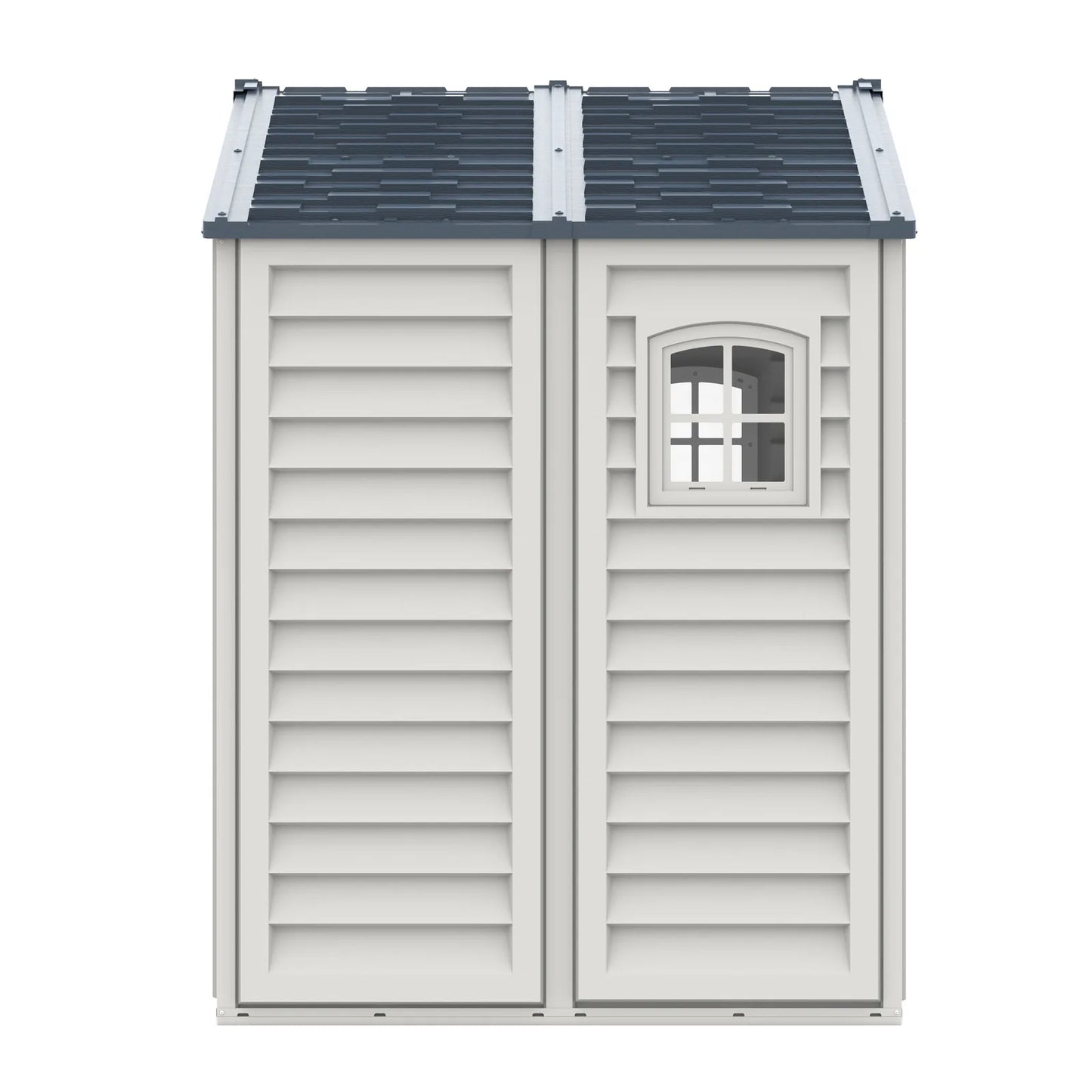 Duramax RidgeLine 10.5x5 vinyl storage shed 10105 side view showing depth and fixed window