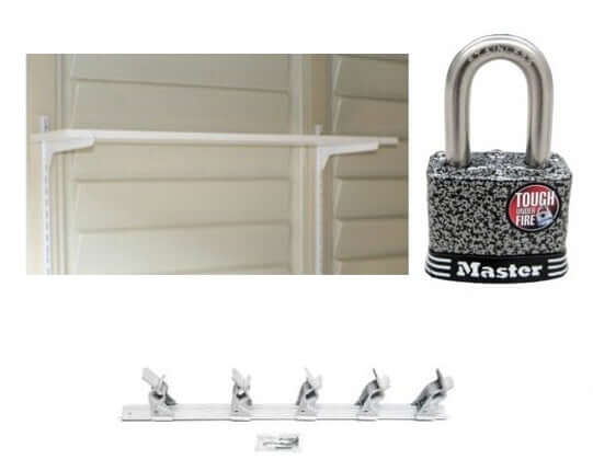 shed accessory kit lock tool hanger shelf kit