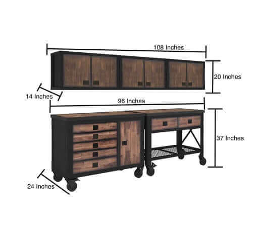 Duramax 5-Piece Garage Storage Combo Set with Workbench, Tool Chest, Wall Cabinets with dimensions