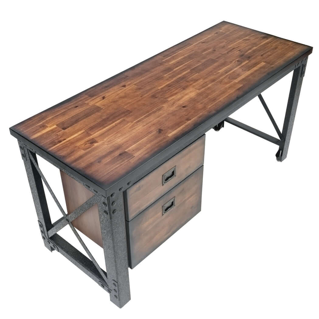 Duramax Jackson 62" Industrial Metal & Wood desk with drawers 68050 top down angle view
