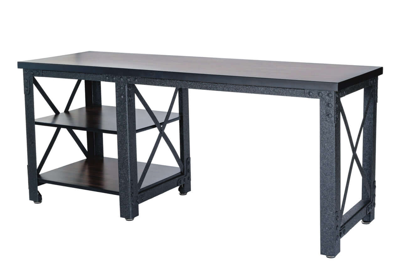 Duramax Weston 72" Industrial Metal & Wood desk with shelves 68052