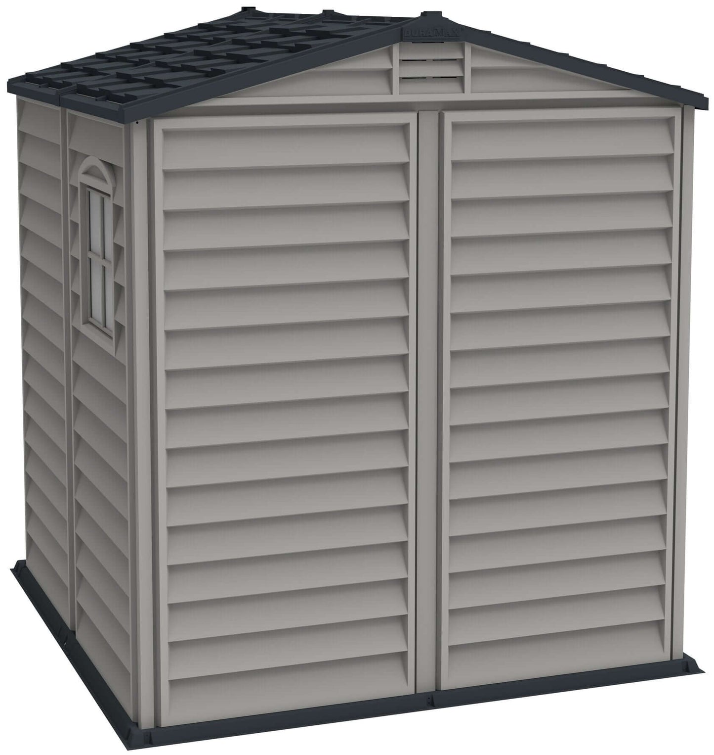 Duramax 6' x 6' StoreMate Plus Vinyl Shed w/ Floor 30425 back view of the shed