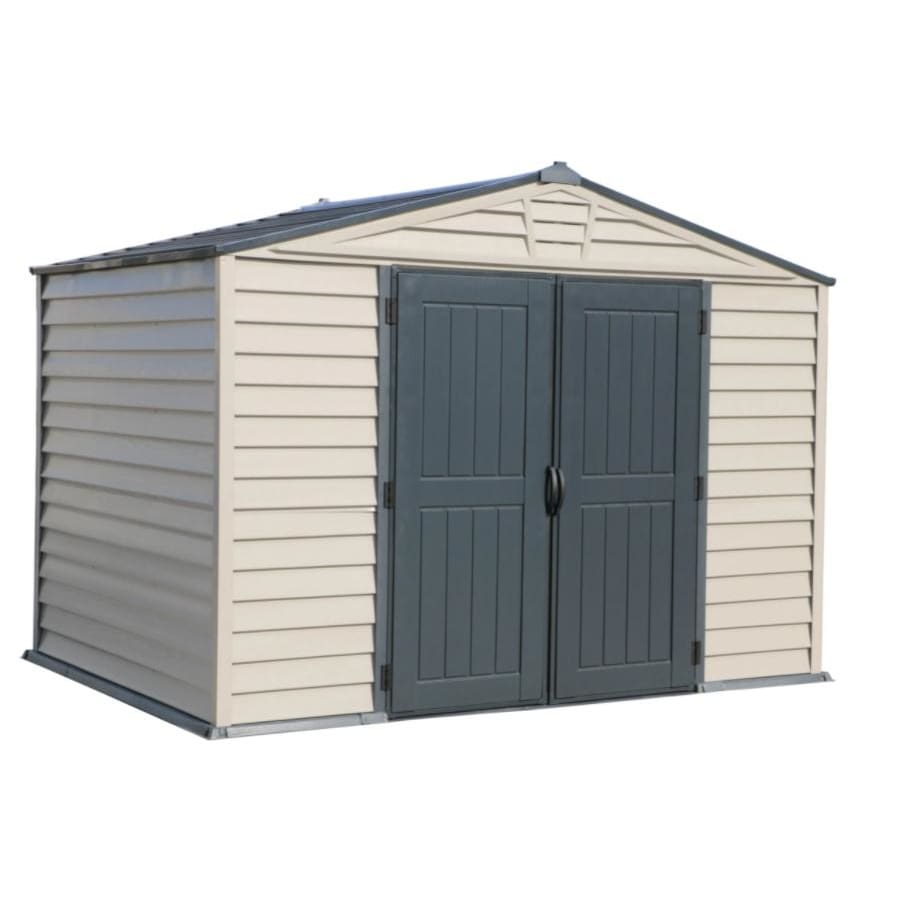 Duramax 10.5' x 8' Storemax Plus Vinyl Shed Kit with Floor 30225 front angle view