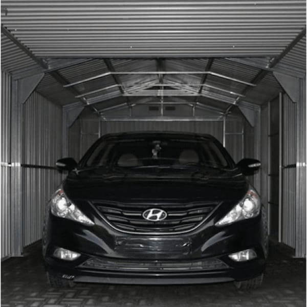 Duramax 12x26 Imperial Metal Garage Dark Gray w/ White Trim 55151 - Imperial Metal Garage