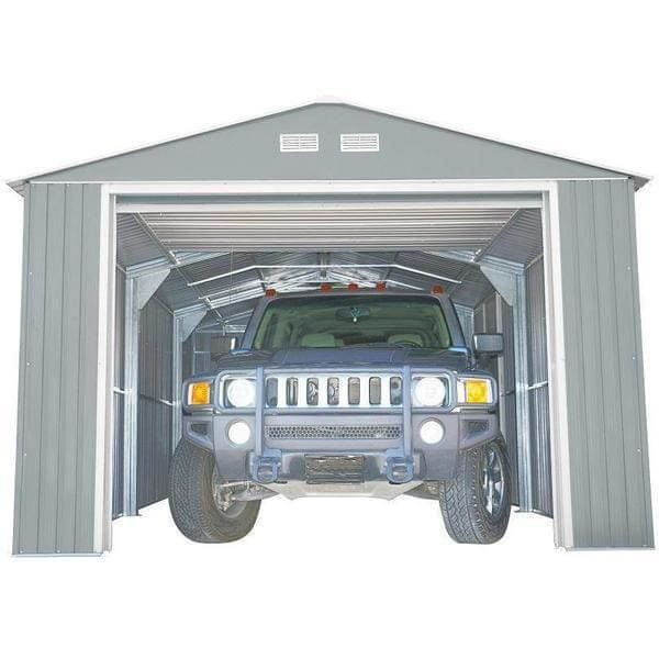 Duramax 12x26 Imperial Metal Garage Light Gray w/Off White 55152 interior view car inside door up