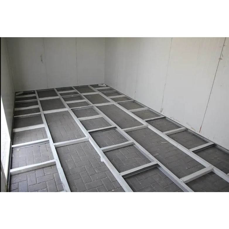 Duramax 13' x 10' Flat Roof Insulated Building 30832 interior view of foundation grid