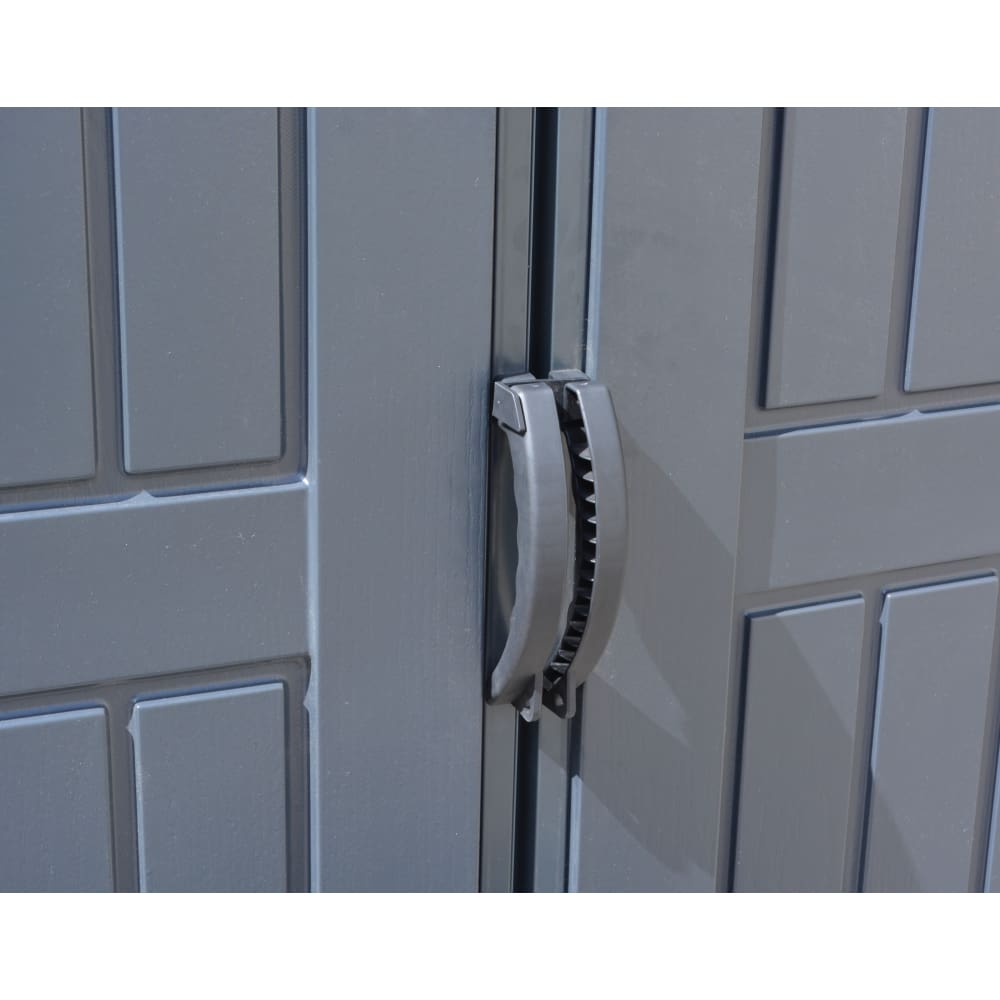 Duramax 15 x 8 Apex Pro w/ Foundation 2 windows & Side door 40216 close up of door handles