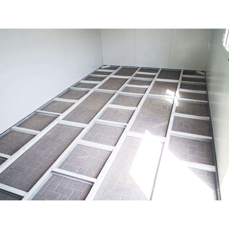 Duramax 16x10 Gable Roof Insulated Building 30952 interior view of foundation kit grid