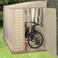 Duramax 4 x 8 SideMate Shed with Foundation 06625 - SideMate Shed end view door open in yard with contents