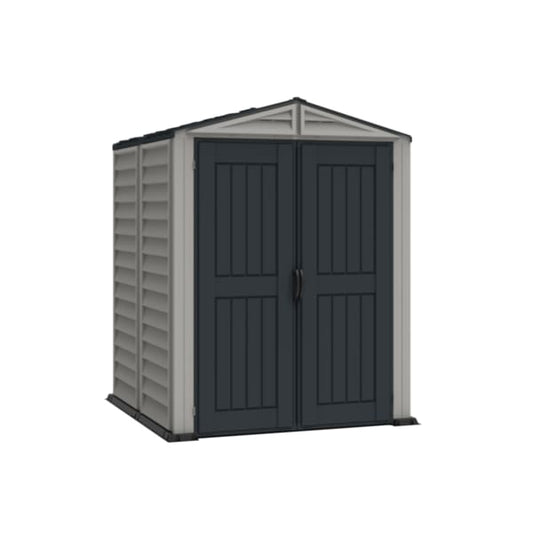 Duramax 5 x 5 YardMate Pent Plus 35525 - YardMate Pent Sheds made with vinyl front view with closed doors 