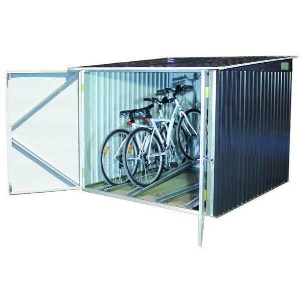 Duramax 6 x 6 Bicycle Store 73051 - Metal Shed door open with bikes inside