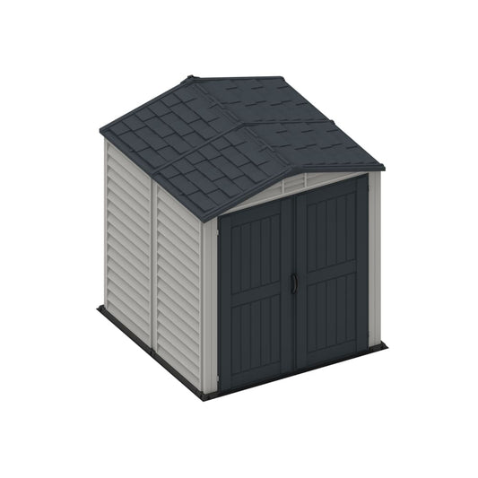 Duramax 6 x 6 StoreMate Plus Vinyl Shed w/ Floor 30425 - sloped roof closed doors look from above 
