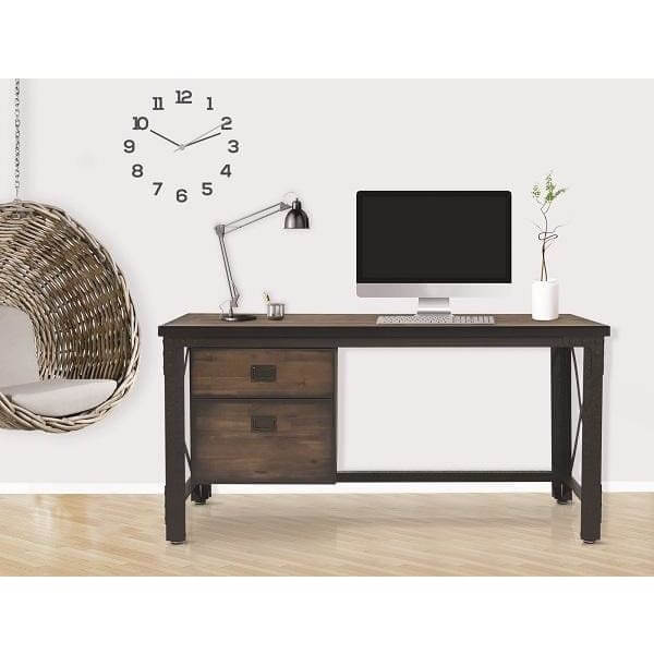 Duramax Jackson 62" Industrial Metal & Wood desk with drawers 68050 lifestyle in home with computer