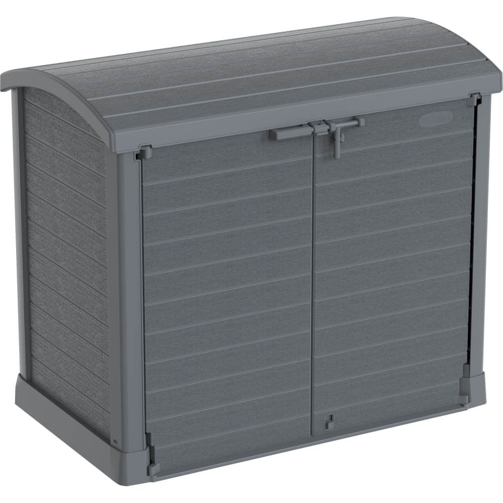 Duramax Storeaway Arc Lid 1200L Gray 86633 closed angle view from front