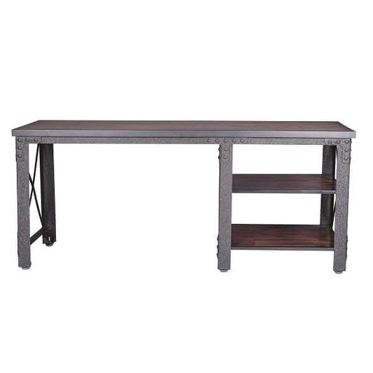 Duramax Weston 72" Industrial Metal & Wood desk with shelves 68052 front view